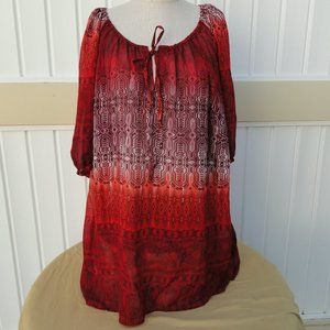 Sheer Beaded Ladies Blouse Top Size 1X Red Orange
